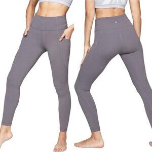 Athleta Silver‎ Bells Stash Pocket Salutation Size XS Leggings Grey Compression